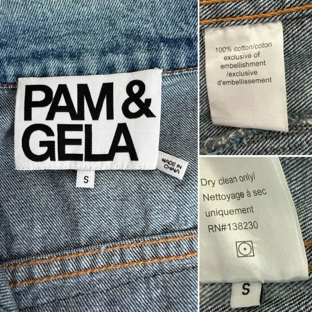 Pam & Gela Statement Embroidered Denim Jacket Vintage Blue Size S - Picture 10 of 12